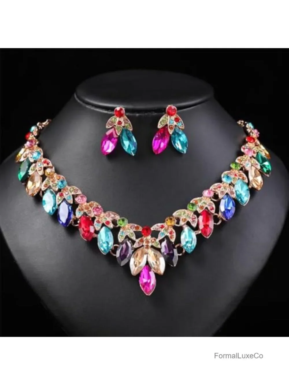 Crystal Floral Statement Necklace Earring Rhinestone Bib Collar Chunky Jewelry